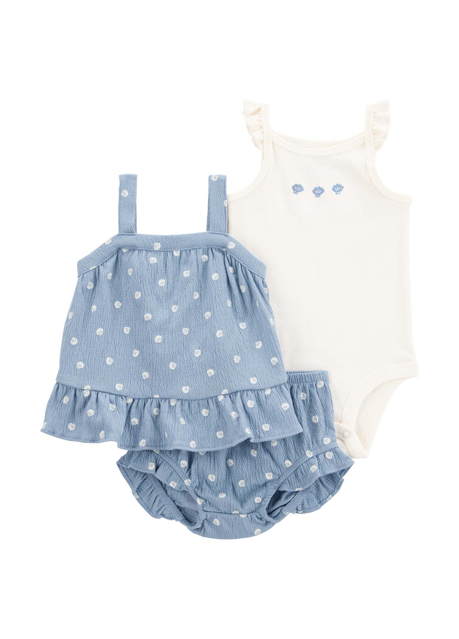 Mavi Fırfırlı Bluz Şort Kız Bebek 3'lü Set