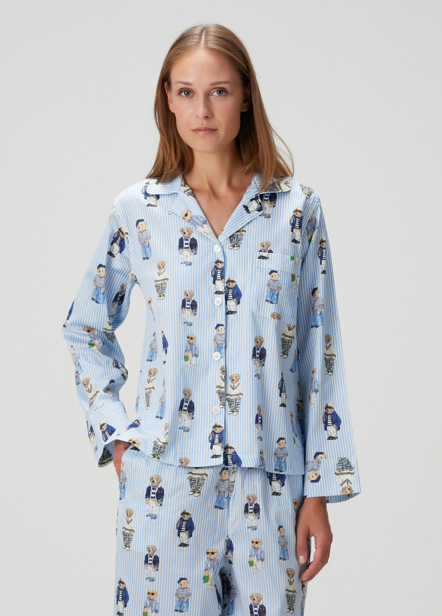 Polo Ralph Lauren-Lingerie Mavi Kadın Polo Bear Mavi Çizgili