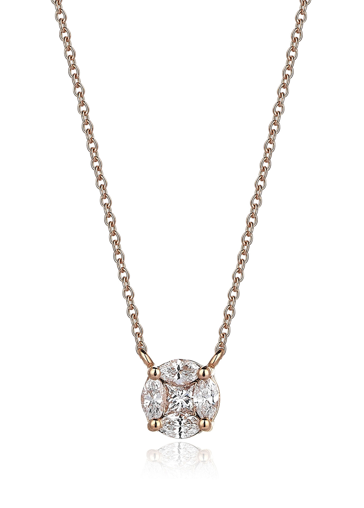 Markiz Feraye Pırlanta Taşlı 14 Ayar Rose Gold Kadın Kolye