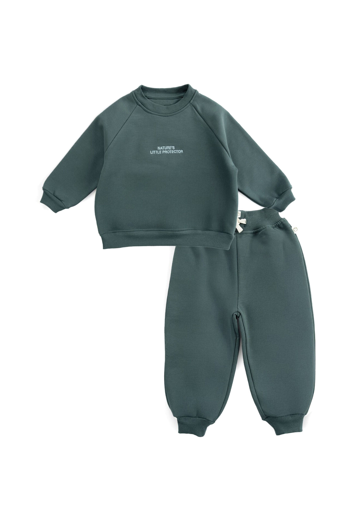 Yeşil Organik Pamuk Uzun Kollu Unisex Bebek Eşofman Takımı