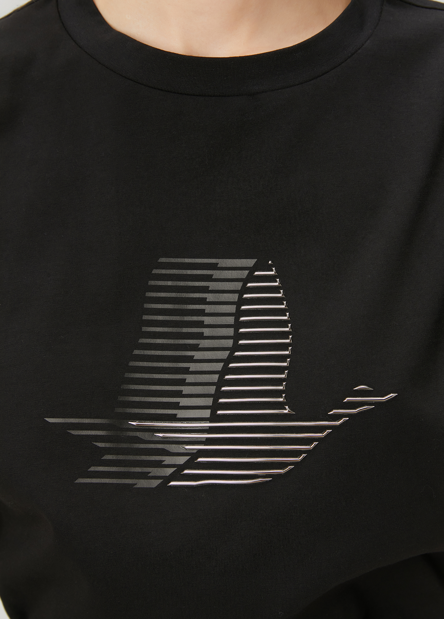 Siyah Çizgi Efektli Kaz Logolu T-shirt_5