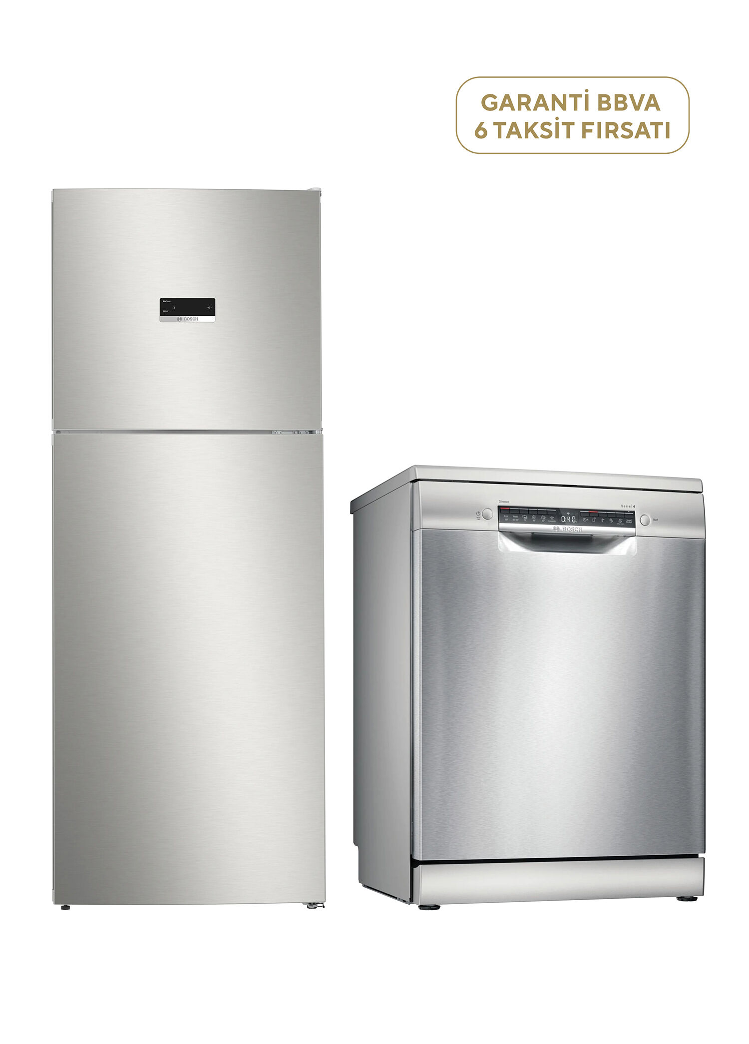 KDN55XIE0N Serie 4 Inox Üstten Donduruculu NoFrost Buzdolabı 453 Lt  + SMS4IKI62T Serie 4 Inox 6 Programlı Wi-Fi Bulaşık Makinesi
