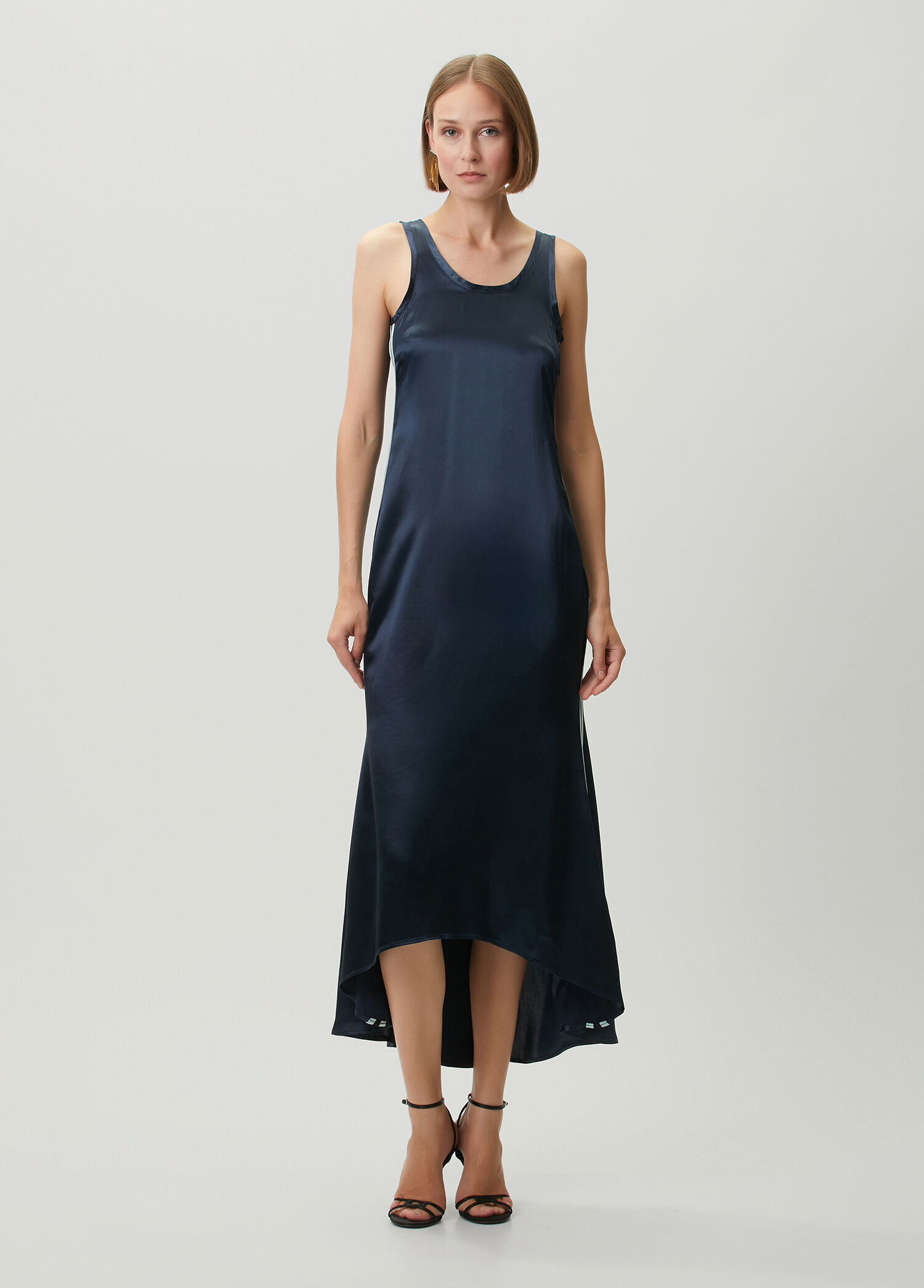 Navy Blue Asymmetrical Satin Dress